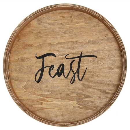 ELEGANT DESIGNS "Feast" 13.75" Round Wood Serving Tray with Handles HG2013-NFE